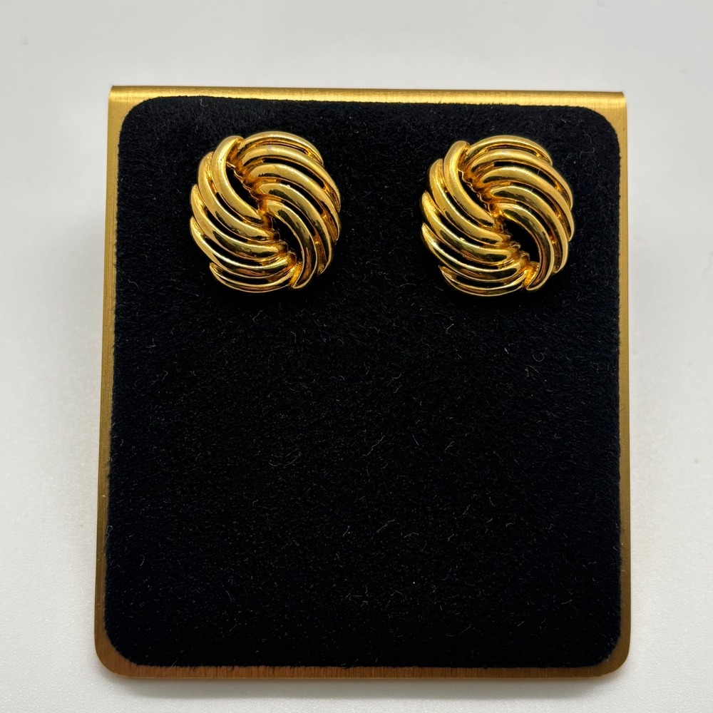Napier Earrings Vintage Gold Tone Swirl Knot Stud Textured Openwork Statement